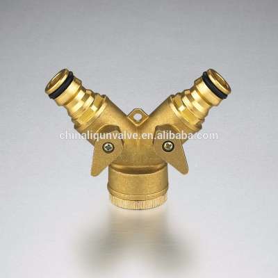 Garden Tap Twin brass quick connector with shut-off valves