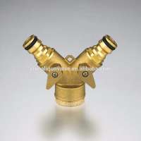 Garden Tap Twin brass quick connector with shut-off valves